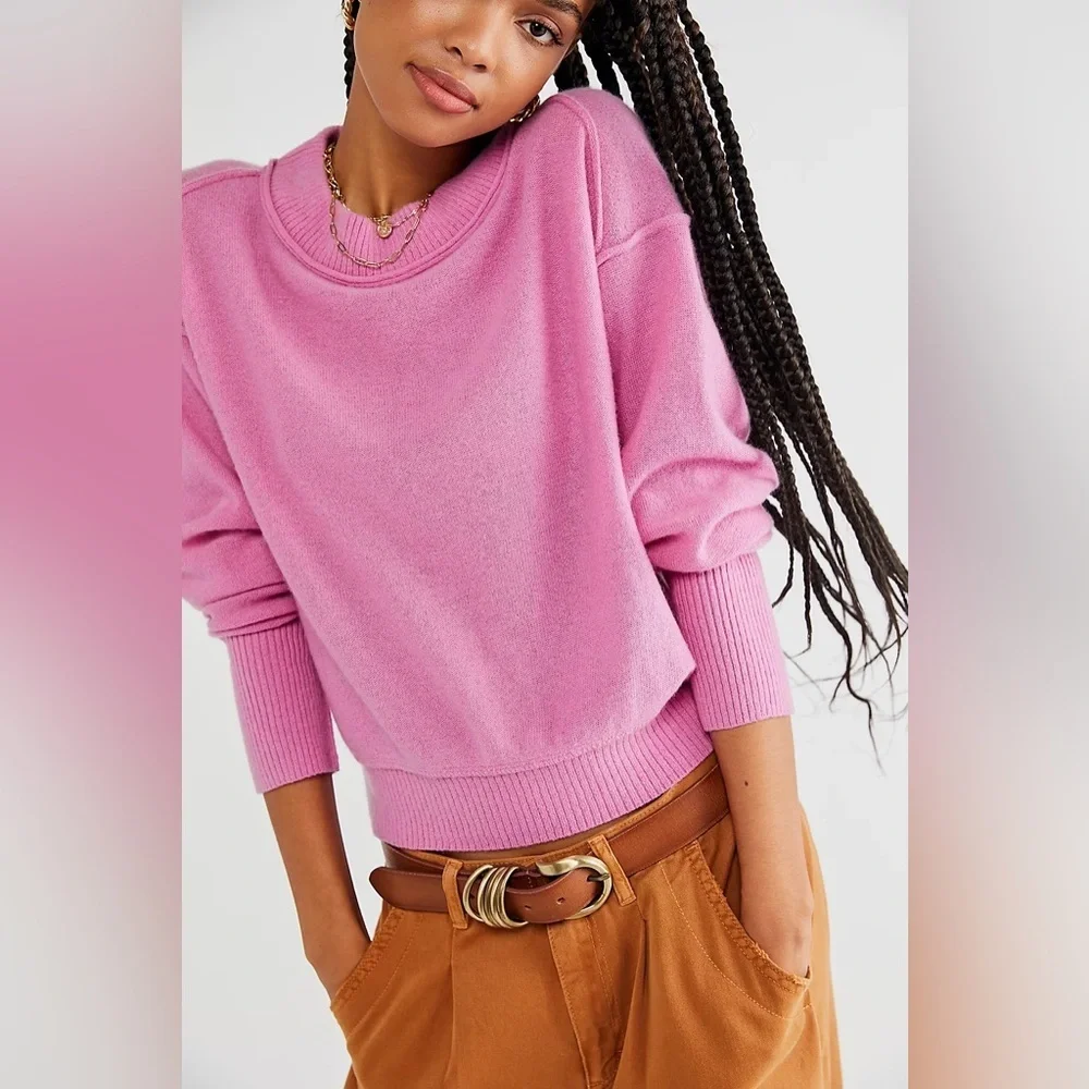 Free People Kora Cashmere Crew Sweater in Vintage Rose